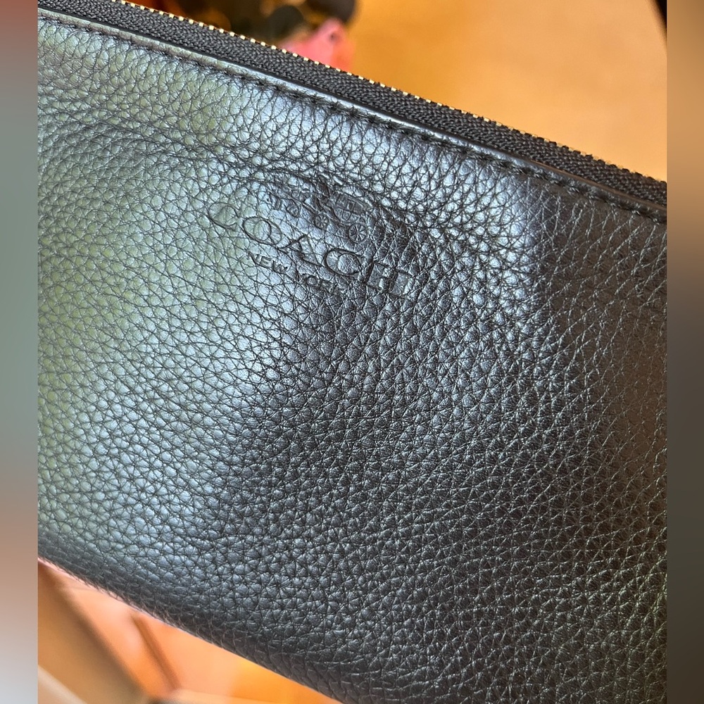 Coach Double Zip Black Pebbled Leather Wristlet